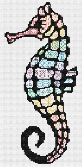 Blackwork Seahorse Embroidery PDF Pattern Cross – Kooky Stitch