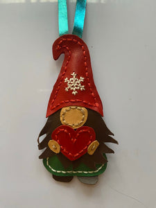 Kangaroo Leather Gnome Christmas Ornament/Bag Tag