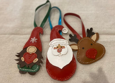 3 Awesome Christmas Ornaments/Bag Tags - Santa, Gnome and Reindeer