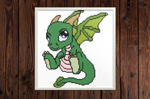 Cute Green Dragon - Cross Stitch Kit
