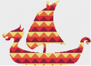 Gorgeous geometric viking ship silhouette in contrasting yellow, orange and red. Perfect for lovers of Norse Mythology.