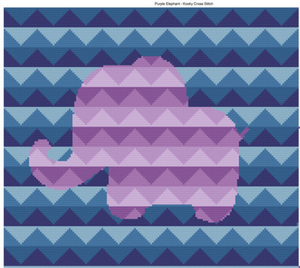 Purple Geometric Elephant on Blue Background Cross Stitch Pattern