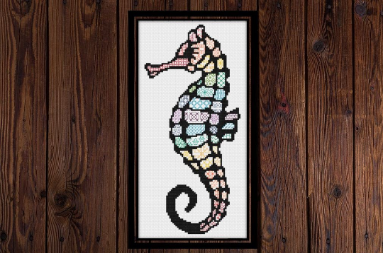 Blackwork Seahorse – Cross Kooky PDF Stitch Embroidery Pattern