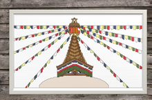 Kathmandu Stupa PDF Cross Stitch Pattern - Beautiful Buddhist Stupa based of one in Kathmandu, Nepal