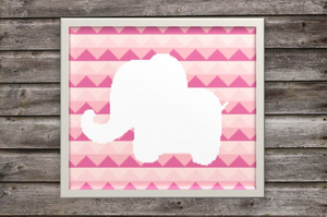Baby Elephant Outline on Pink Geometric Background Cross Stitch Pattern